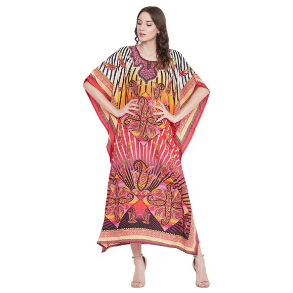 Women Plus Size Paisley Printed Multicolor Kaftan Maxi Dress by Gypsie Blu - Picture 8 of 9